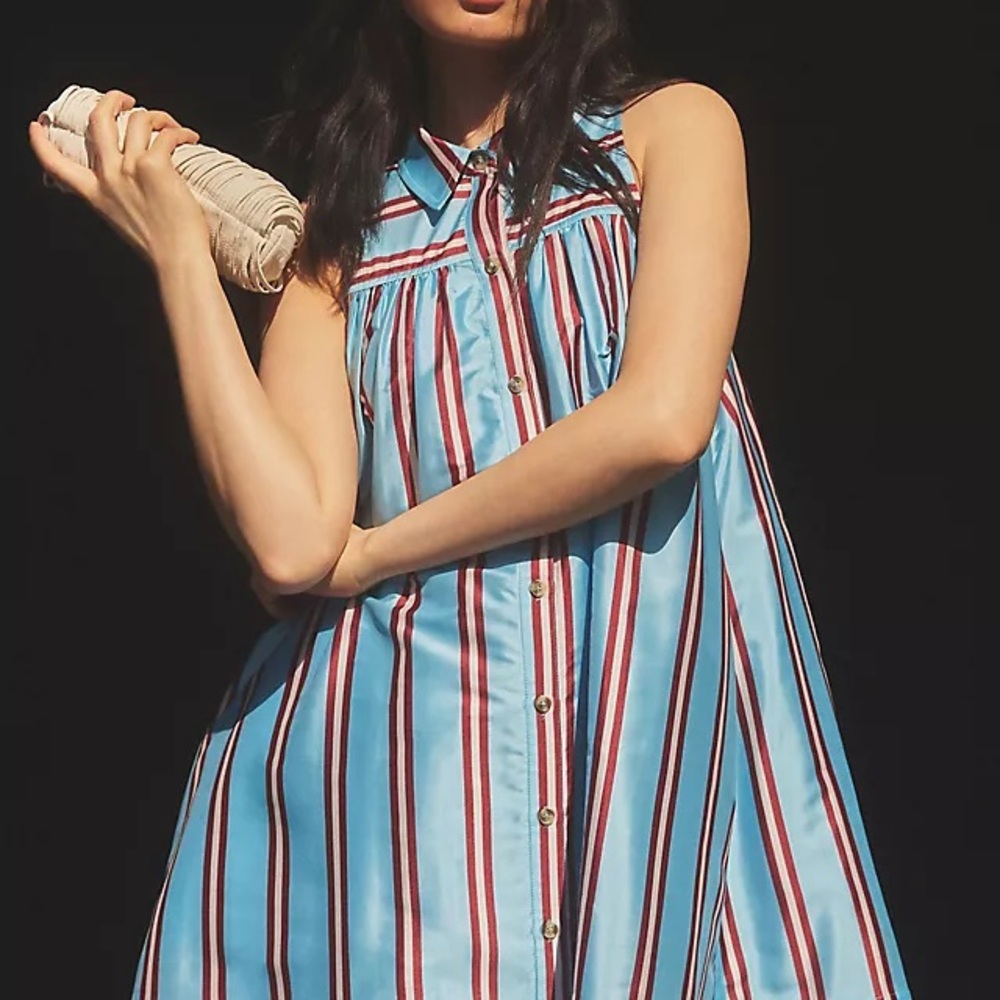 Anthropologie Blue and Burgundy Striped Shirtdress